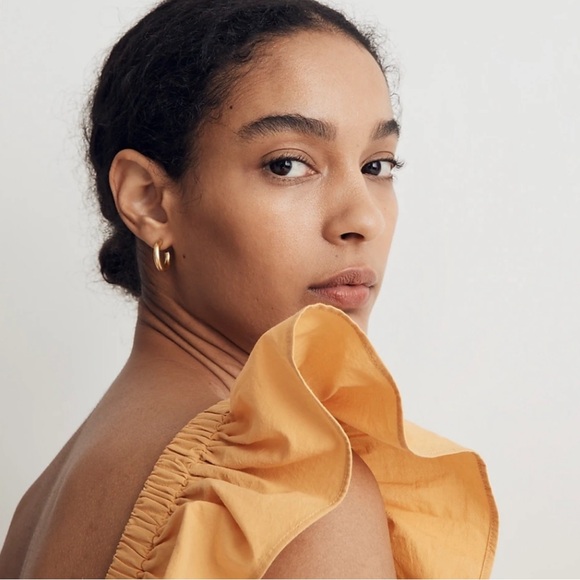 Madewell Flutter Sleeve Square Neck Mini Dress Yellow Size XXL - Picture 2 of 9